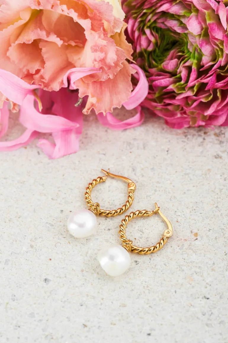 Oorringen Gedraaid Met Parel