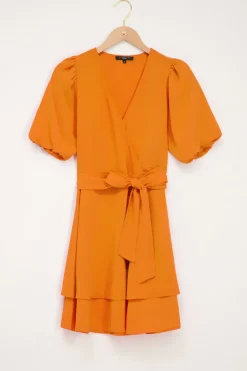 Oranje Jurk Met Laagjes & Pofmouw