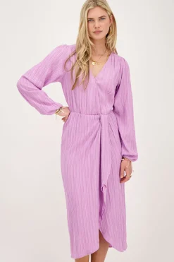 Paarse Crinkle Midi Jurk Met Overslag
