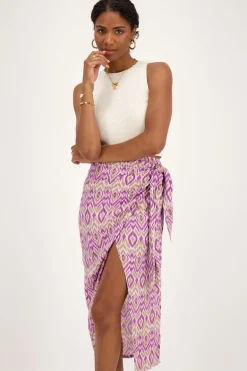 Paarse Midi Rok Met Overslag En Aztec Print