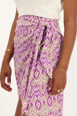Paarse Midi Rok Met Overslag En Aztec Print
