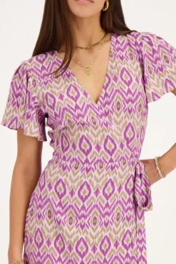 Paarse Midi Wikkeljurk Met Aztec Print