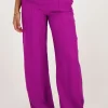 Paarse Wide Leg Broek Met Pintuck En Elastiek