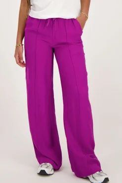 Paarse Wide Leg Broek Met Pintuck En Elastiek
