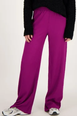 Paarse Wide Leg Broek Met Structuur