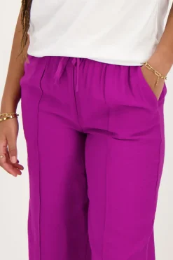 Paarse Wide Leg Broek Met Pintuck En Elastiek
