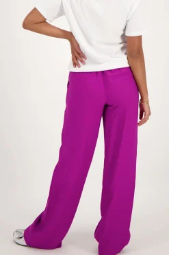Paarse Wide Leg Broek Met Pintuck En Elastiek