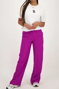 Paarse Wide Leg Broek Met Pintuck En Elastiek