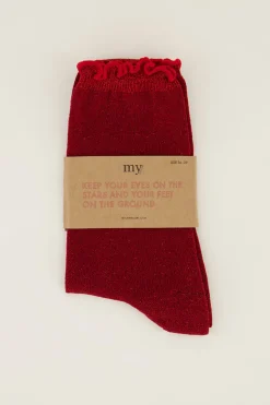 Rode Sokken Met Lurex En Ruffle
