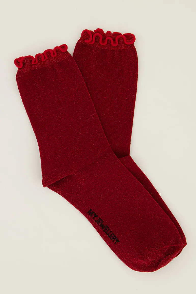 Rode Sokken Met Lurex En Ruffle