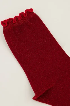 Rode Sokken Met Lurex En Ruffle