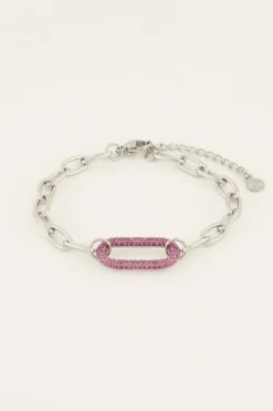 Schakelarmband Met Roze Strass Bedel