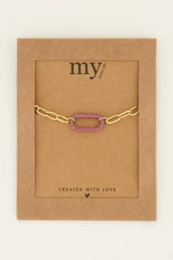 Schakelarmband Met Roze Strass Bedel
