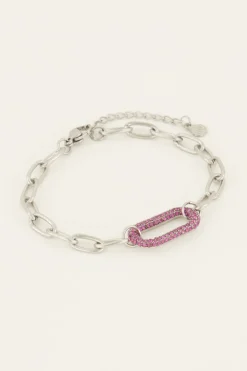Schakelarmband Met Roze Strass Bedel
