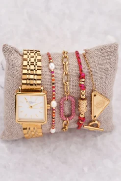 Schakelarmband Met Roze Strass Bedel