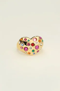 Universe Statement Ring Met Hart En Gekleurde Steentjes