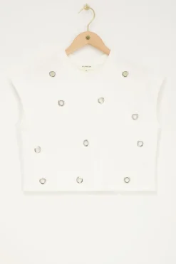 Witte Mouwloze Top Met Sierringen