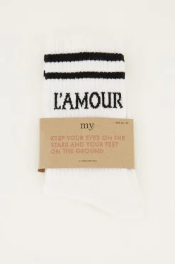 Witte Sokken Sport Met Zwarte L'amour