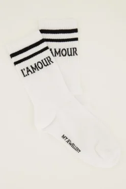 Witte Sokken Sport Met Zwarte L'amour