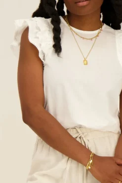 Witte Top Met Kant & Ruffle Mouw