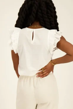 Witte Top Met Kant & Ruffle Mouw