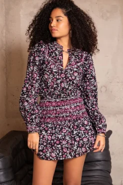 Zwart Katoenen Rokje Met Roze Paisley Print