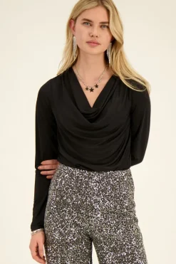 Zwarte Body Met Waterval Hals