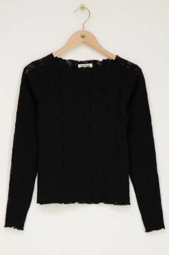 Zwarte Kanten Top Met Boothals