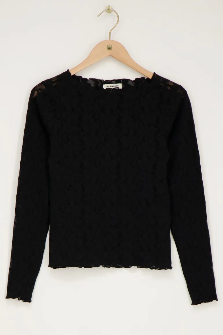 Zwarte Kanten Top Met Boothals