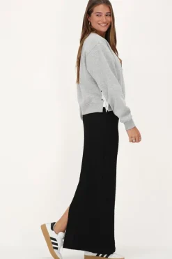 Zwarte Maxi Rok Met Structuur & Split