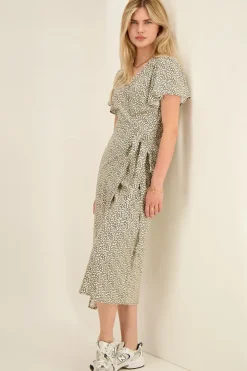 Zwarte Midi Jurk Met Witte Print