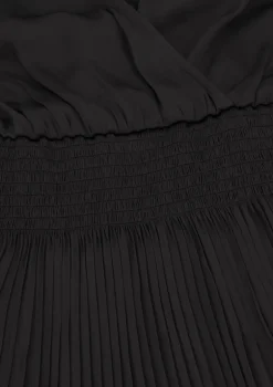 Zwarte Plissé Jurk Satijnen Look