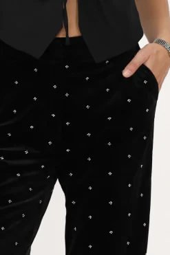 Zwarte Velvet Pantalon Met Kraaltjes